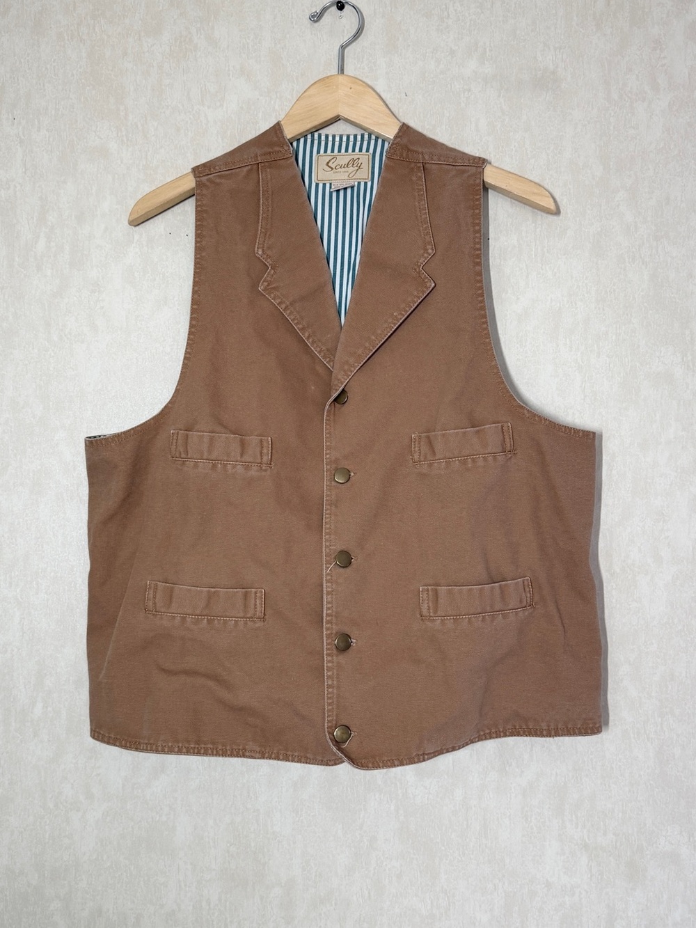 Scully Men’s Vintage Canvas Vest Button Up Western in Tan Brown XL